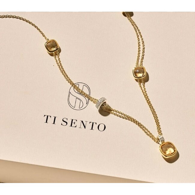 Ti Sento Milano Ti Sento Collier 34122CY/50 Zilver met Geelgouden Plating en Zirkonia 50cm