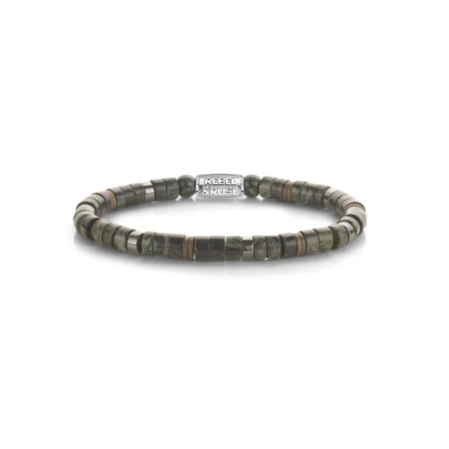 Rebel & Rose Rebel & Rose Armband RR-60157-S-L Slices Camouflage Green 6mm Maat L