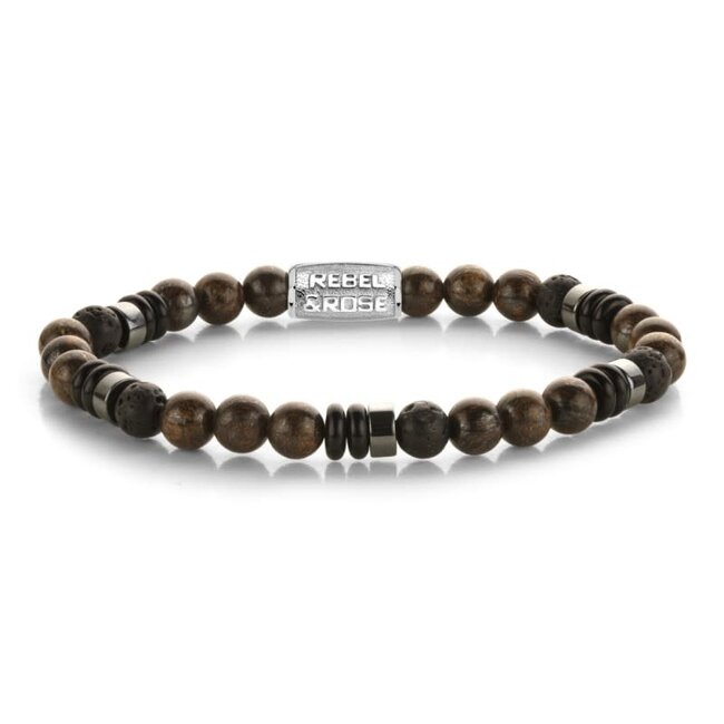 Rebel & Rose Rebel & Rose Armband RR-60160-S-M Variations Brown Forest 6mm Maat M
