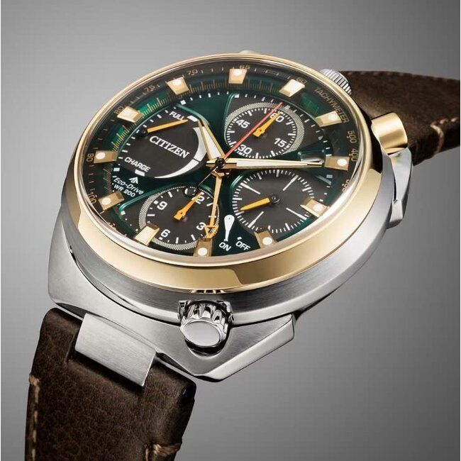 Citizen Citizen Horloge AV0104-06W Promaster Land Racing Staal Bi-color Eco-drive Chronograaf 200m Waterdicht met Groene Wijzerplaat 44.5mm Limited Edition