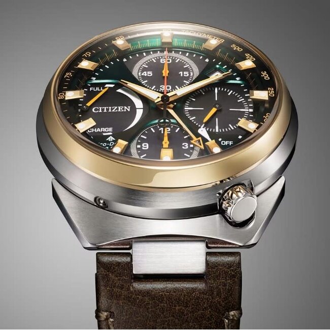 Citizen Citizen Horloge AV0104-06W Promaster Land Racing Staal Bi-color Eco-drive Chronograaf 200m Waterdicht met Groene Wijzerplaat 44.5mm Limited Edition