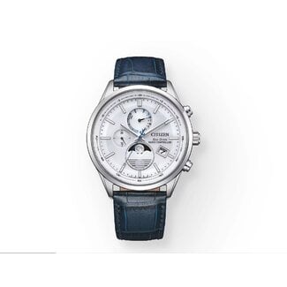 Citizen Citizen Horloge BY1030-09A Staal Eco-dive Radio Controlled Moonfase met Blauw Leren Horlogeband 42mm