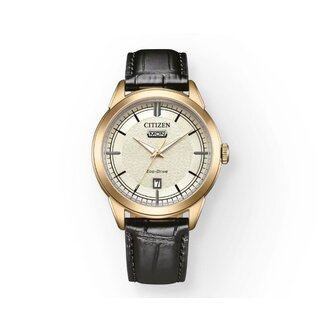 Citizen Citizen Horloge AW0153-04A Staal met Rosegouden Plating Eco-drive met Zwart Leren Horlogeband 40.5mm