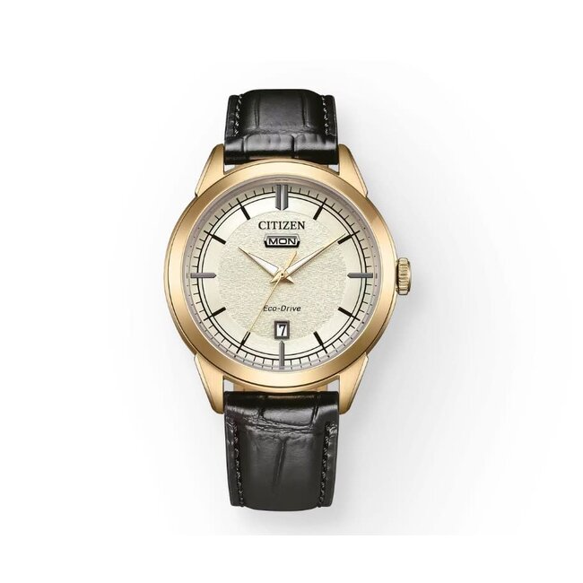 Citizen Citizen Horloge AW0153-04A Staal met Rosegouden Plating Eco-drive met Zwart Leren Horlogeband 40.5mm