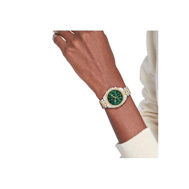 Tommy Hilfiger Tommy Hilfiger Horloge TH1782969 Mellie Staal Bi-color Quartz Chronograaf met Groene Wijzerplaat 36mm
