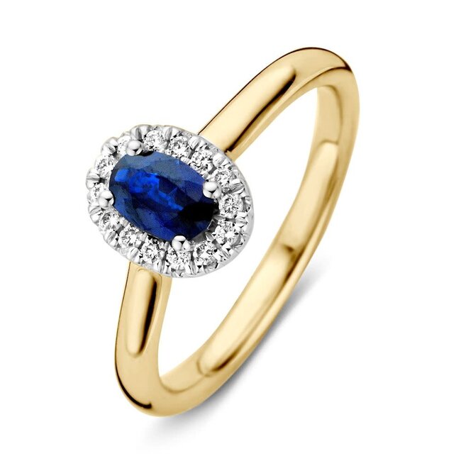 Excellent Jewelry Excellent Ring RG415615-56 14k Bi-color met Ovale Saffier en 0.13crt Diamant H SI Maat 56