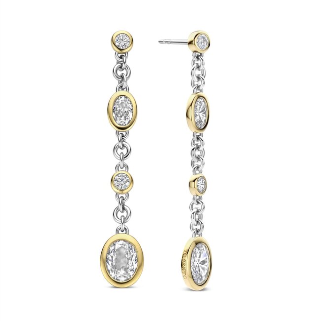 Ti Sento Milano Ti Sento Oorbellen 78104ZY Zilver met 14k Geelgouden Plating Schakels met Ovale Zirkonia