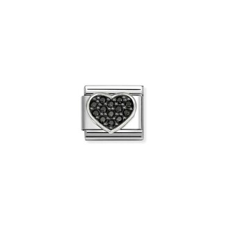 Nomination Nomination Schakel 330322-27  Composable Classic Staal met Symbol Zilver Hart met Zwarte Zirkonia