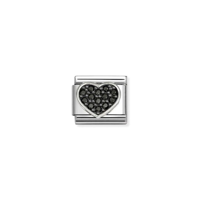 Nomination Nomination Schakel 330322-27  Composable Classic Staal met Symbol Zilver Hart met Zwarte Zirkonia