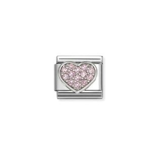 Nomination Nomination Schakel 330322/25  Composable Classic Staal met Symbol Zilver Hart met Roze Zirkonia