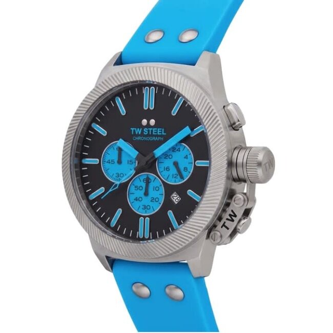 TW Steel TW Steel Horloge CS131 Canteen Staal Quartz Chronograaf met Licht Blauwe Horlogeband 44mm