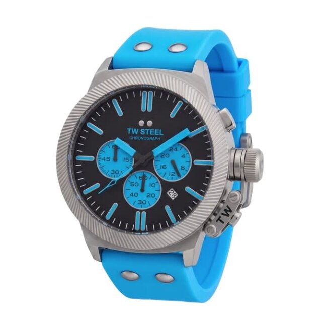 TW Steel TW Steel Horloge CS131 Canteen Staal Quartz Chronograaf met Licht Blauwe Horlogeband 44mm