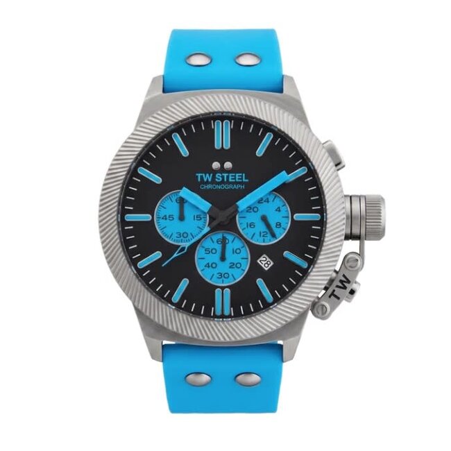TW Steel TW Steel Horloge CS131 Canteen Staal Quartz Chronograaf met Licht Blauwe Horlogeband 44mm