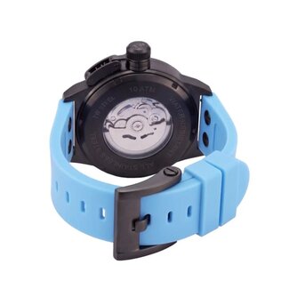 TW Steel TW Steel Horloge CS128 Canteen Automaat Staal met Zwarte Plating 100m Waterdicht en Licht Blauwe Horlogeband 44mm