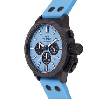 TW Steel TW Steel Horloge CS129 Canteen Staal met Zwarte Coating Quartz Chronograaf met Licht Blauwe Wijzerplaat 44mm