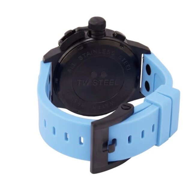 TW Steel TW Steel Horloge CS129 Canteen Staal met Zwarte Coating Quartz Chronograaf met Licht Blauwe Wijzerplaat 44mm