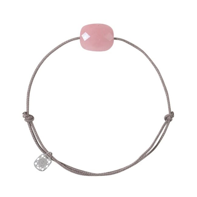 Morganne Bello Morganne Bello Armband 1015X47A145 Guava Quartz Cushion met Taupe Koord