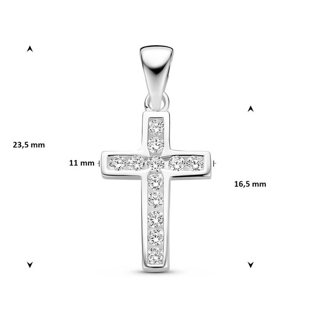Blinckers Jewellery Huiscollectie BJ Hanger 13.07386 Zilver Kruis met Zirkonia 16.5mm x 11mm