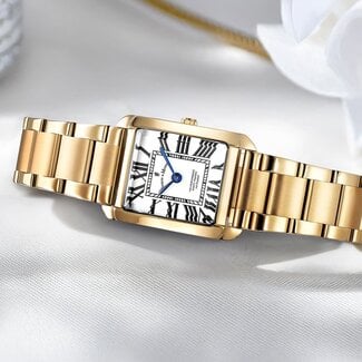 Jacques du Manoir Jacques Du Manoir Horloge JWL04402 Emily Staal met Geelgouden Plating Quartz Swiss Made Vierkant