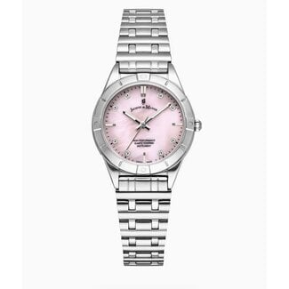 Jacques du Manoir Jacques du Manoir Horloge JWL05902 Leonie Staal Quartz Swiss Made met Roze MOP Wijzerplaat 28mm