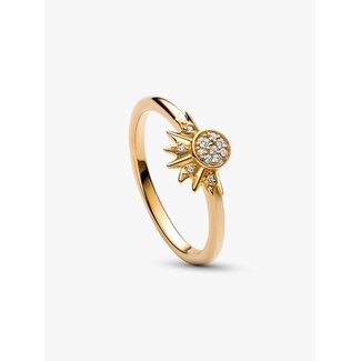 Pandora Pandora Ring 162674C01-52 Zilver met 14k Geelgouden Plating Zon met Zirkonia Maat 52
