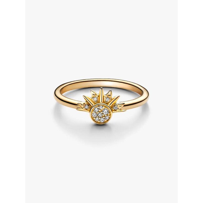 Pandora Pandora Ring 162674C01-52 Zilver met 14k Geelgouden Plating Zon met Zirkonia Maat 52