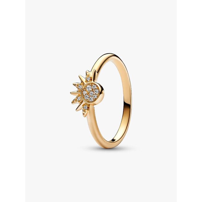 Pandora Pandora Ring 162674C01-52 Zilver met 14k Geelgouden Plating Zon met Zirkonia Maat 52