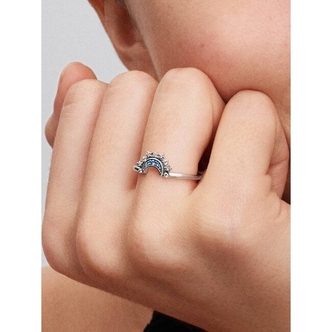 Pandora Pandora Ring 192675C01-56 Zilver Maan met Blauw en Zirkonia Maat 56