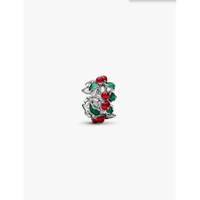 Pandora Pandora Bedel 734974C01 Platinum Plated Kerstkrans met Rood en Groen