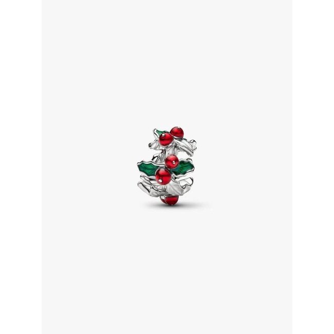 Pandora Pandora Bedel 734974C01 Platinum Plated Kerstkrans met Rood en Groen