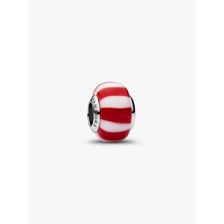 Pandora Pandora Bedel 735071C01 Platinum Plated met Rood en Wit Murano Glas