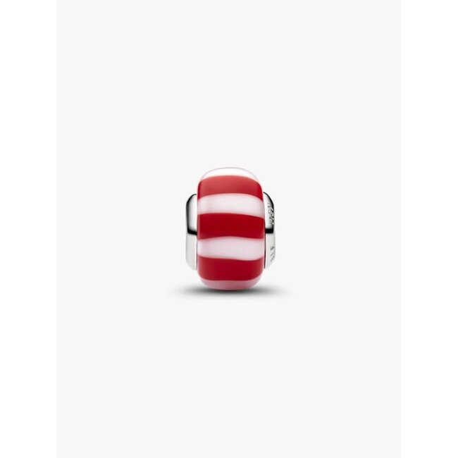 Pandora Pandora Bedel 735071C01 Platinum Plated met Rood en Wit Murano Glas