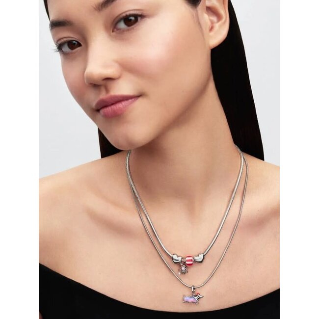 Pandora Pandora Bedel 735071C01 Platinum Plated met Rood en Wit Murano Glas