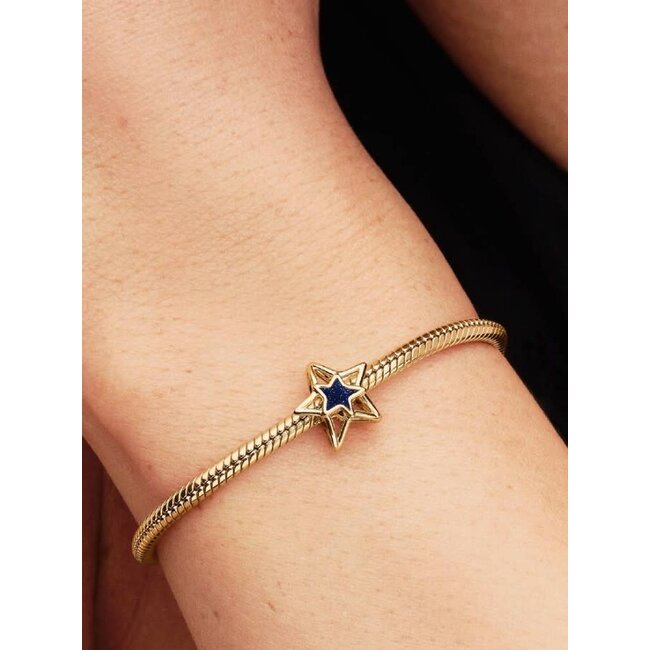 Pandora Pandora Bedel 765034C01 Ster met 14k Geelgouden Plating met Blauw Enamel