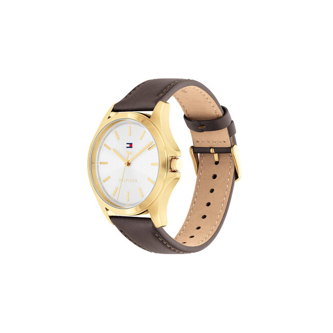 Tommy Hilfiger Tommy Hilfiger Horloge TH1792204 Bruce Staal met Geelgouden Plating en Bruin Leren Horlogeband 43mm