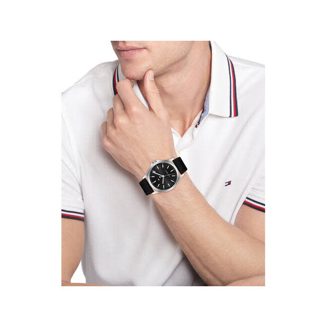 Tommy Hilfiger Tommy Hilfiger Horloge TH1710668 Bruce Staal Quartz met Zwarte Leren Horlogeband 43mm