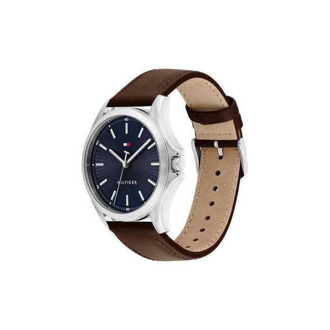 Tommy Hilfiger Tommy Hilfiger Horloge TH1710669 Bruce Staal Quartz met Bruin Leren Horlogeband 43mm
