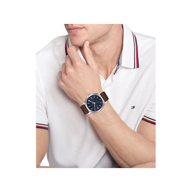 Tommy Hilfiger Tommy Hilfiger Horloge TH1710669 Bruce Staal Quartz met Bruin Leren Horlogeband 43mm