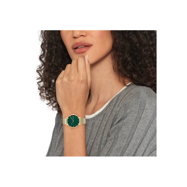 Tommy Hilfiger Tommy Hilfiger Horloge TH1782668 Pippa Staal met Geelgouden Plating met Groene Wijzerplaat 34mm