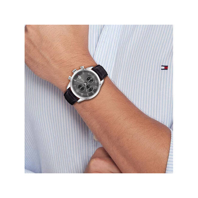Tommy Hilfiger Tommy Hilfiger Horloge TH1710794 Kane Staal Quartz met Leren Horlogeband 42mm