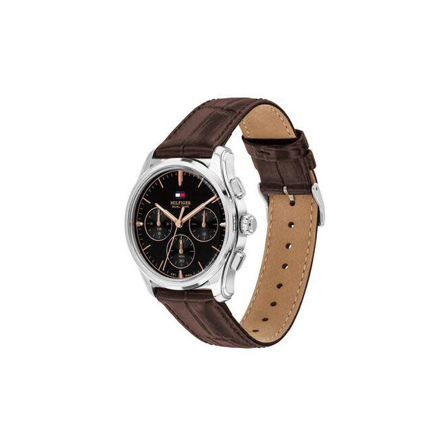 Tommy Hilfiger Tommy Hilfiger Horloge TH1710808 The Empire Staal Quartz Chronograaf met Bruine Leren Horlogeband 34mm