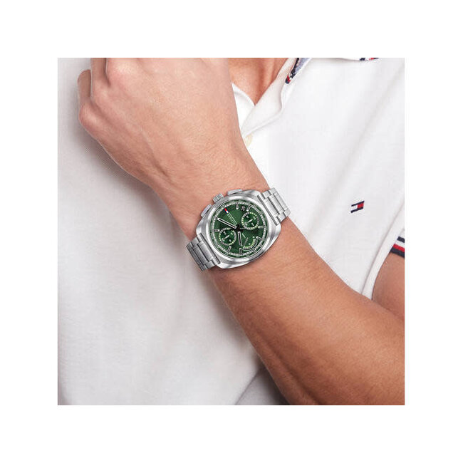 Tommy Hilfiger Tommy Hilfiger Horloge TH1792274 Cole Staal Quartz Chronograaf met Groene Wijzerplaat 41mm