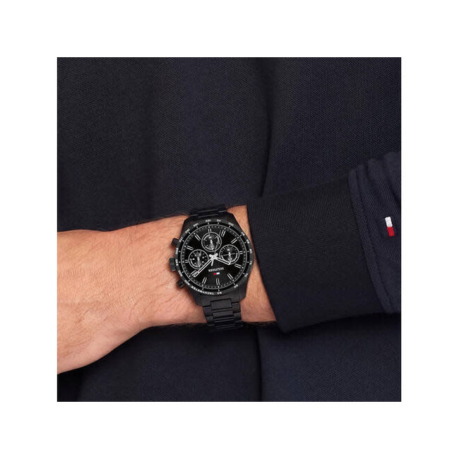 Tommy Hilfiger Tommy Hilfiger Horloge TH1792280 Hampton Staal met Zwarte Plating Quartz Chronograaf 42mm