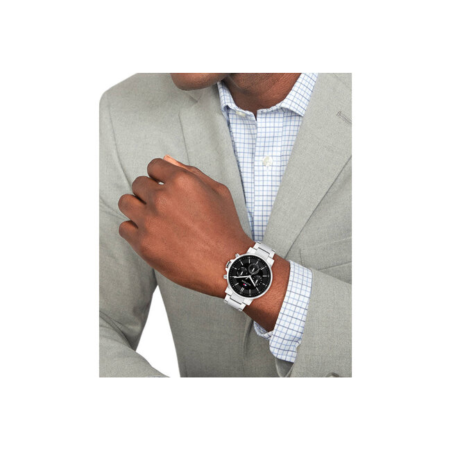 Tommy Hilfiger Tommy Hilfiger Horloge TH1710667 Tyson Staal Quartz Chronograaf met Zwarte Wijzerplaat 43mm