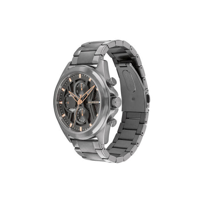 Tommy Hilfiger Tommy Hilfiger Horloge TH1710657 Jax Staal met Zwarte Coating Quartz 48mm