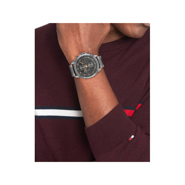 Tommy Hilfiger Tommy Hilfiger Horloge TH1710657 Jax Staal met Zwarte Coating Quartz 48mm
