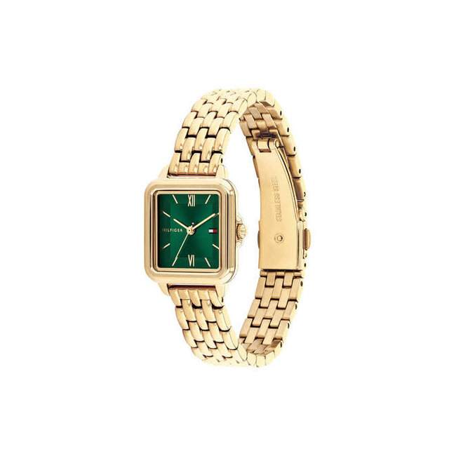 Tommy Hilfiger Tommy Hilfiger Horloge TH1782858 Mia Staal met Geelgouden Plating Quartz en Groene Wijzerplaat 24x22.5mm