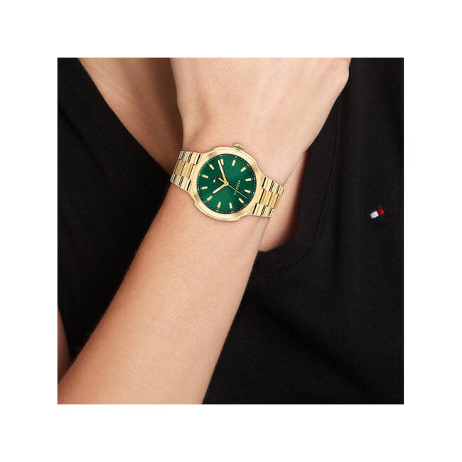 Tommy Hilfiger Tommy Hilfiger Horloge TH1782820 Georgia Staal met Geelgouden Plating Quartz met Groene Wijzerplaat 36mm