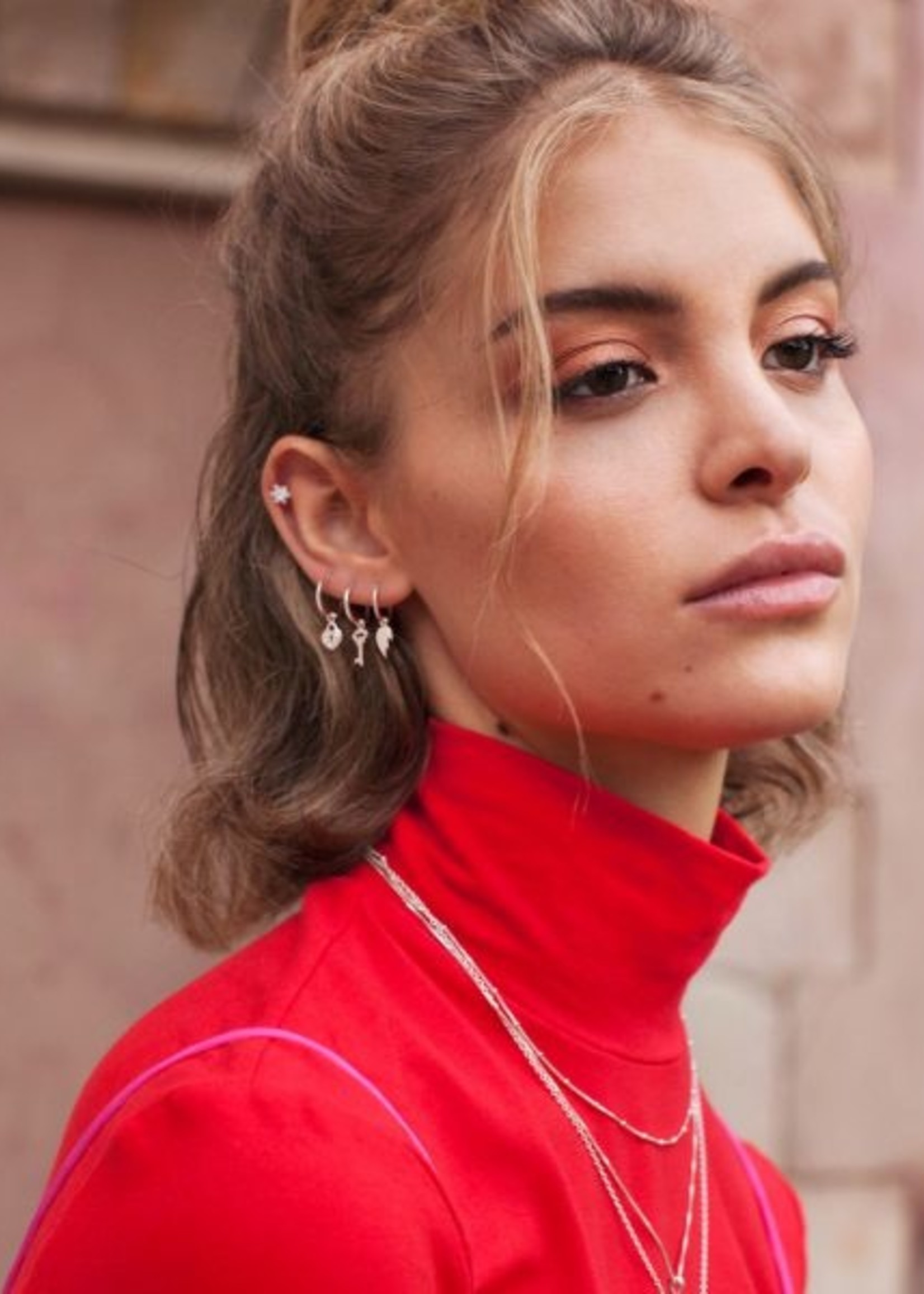 Eline Rosina Key to my heart hoops oorbellen silver