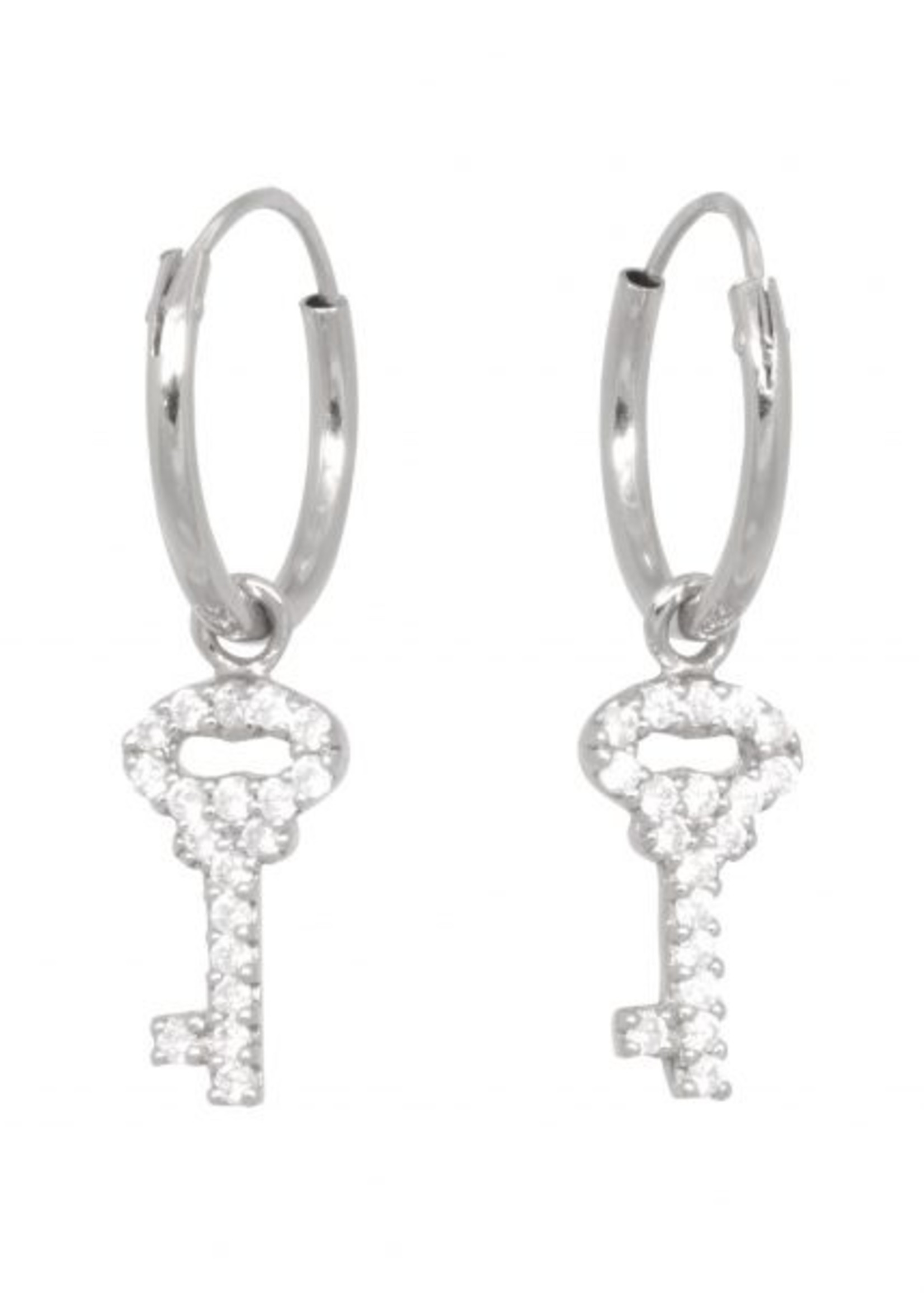 Eline Rosina Key to my heart hoops oorbellen silver